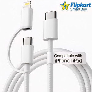 Flipkart SmartBuy Type C 1 m Braided 2 in 1 Data Cable USB C to C , USB C to Lightning & Type C Charging Cable for iPhone Air/17/17 Pro & Pro Max,16e/16/16 Plus/16 Pro & Pro Max,iPhone 15/14/13/12/11 Series | Fast Charging data cable c | Lightning Cable | Compatible with Samsung Type C Phones & Type C Devices | Type C Cable | C to C Cable