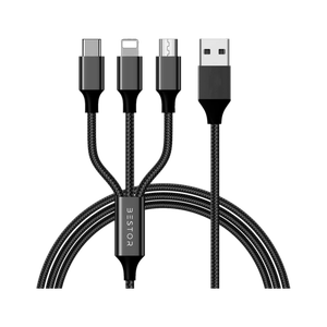 Bestor 3-in-1 Cable 2 A 1.2 m Multi Charging Cable 4ft 3 in 1 Nylon Braided Multiple USB Fast Charging Cable for Android, iOS and Type C Devices USB Port Connectors Compatible Smart Phones & Tablets And More (Black)