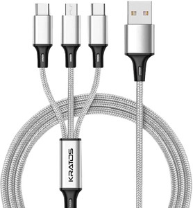 Kratos USB Type C Cable 2 A 1.2 m Nylon Braided Multi Charging usb cable 3in1 charger cable Type-C, Lighting, Micro USB