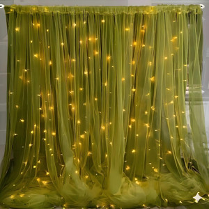 Bubble Trouble Green Sheer Curtain Backdrop with LED Fairy Lights for Party Decoration