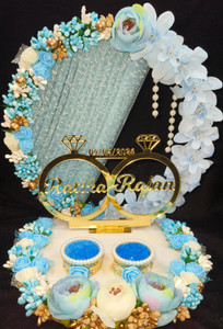 Mridang Customize Engagement Ring platter with beautiful Floral work Wood Decorative Platter