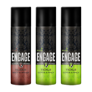 एंगेज Deo Combo 1 Nudge 220ml and 2 Tickle 220ml, Spicy Fragrance - पुरुषों के लिए