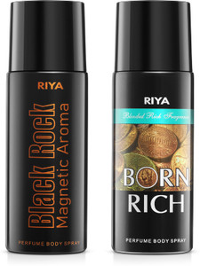 RIYA Black Rock And Born Rich Body Spray Deodorant For Unisex Pack Of 2 150 Ml Each Deodorant Spray  -  For Men & Women