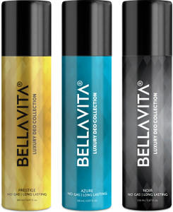 BELLAVITA Noir,Azure & Prestige Deo Parfum Combo|3x150ml|Long lasting Body spray| Deodorant Spray  -  For Men & Women