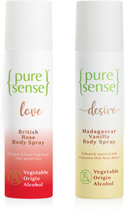 पुरेसेंस Body Spray Combo (Love British Rose + Madagascar Vanilla) Long Lasting No Gas  -  पुरुषों और महिलाओं के लिए