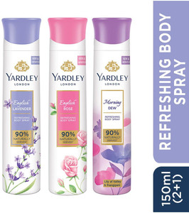 Yardley London Deo Tripack - English Lavender, English Rose, and Morning Refreshing Body Deodorant Spray  -  For Women