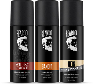 BEARDO Long Lasting Deo Sprays Combo for Men | Whiskey Smoke, Don Most Wanted & Bandit Deodorant Spray - For Men