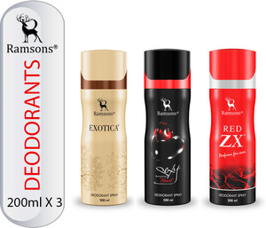 RAMSONS Exotica, SexyHeart and Red ZX Deodorant Combo Deodorant Spray  -  For Men & Women
