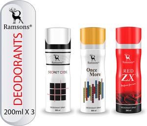 RAMSONS Secret Code, Once More and Red ZX Deodorant Combo Deodorant Spray  -  For Men & Women