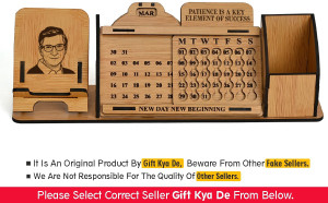 GIFT KYA DE 1 Compartments Wooden Desk Calender to Lifetime Infinite Perpetual Calendar 2023 / Mini Slide with Mobile Stand / Pen Holder (Bill Gates)