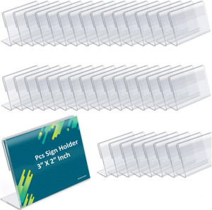 RASPER 1 Compartments Acrylic Sign Holder L Shape Table Display Stand Label Price Tag for Office Counter Restaurants Store Shop Acrylic Food Tag (3x2 Inch) (Pack Of 10 Pcs)
