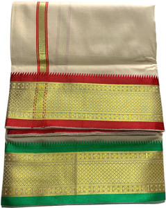 RAMESHWARAM FABRICS Pattu Panchalu Unstitched Dhoti for Men with Stole - Ideal for Pooja , Temple Solid Men Dhoti