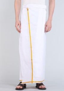 TUNI MANI FD Jari Border 100% Cotton Solid Men Dhoti