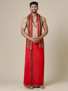 Ramraj Cotton Single Layer Red with Mayilkhan Border Devotional Solid Men Dhoti