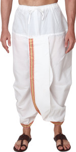 RAMESHWARAM FABRICS Readymade Elastic Cotton Silk Dhoti for men, Free Size, Ready to wear Dhoti Only Solid Men Dhoti