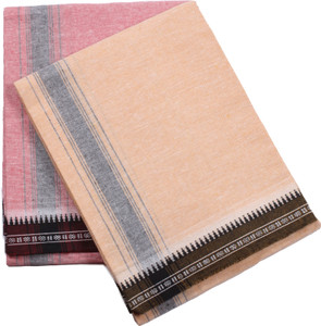 Hornbill Enterprises Kerala Style Cotton Dhoti Single size with 1.9 meters Set 2 Solid Men Dhoti