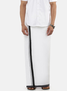 Ramraj Cotton Double Layer White with Big Black Border Solid Men Dhoti