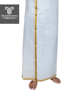 Traditional Thread's Premium quality Men's Cream Golden Jari cotton dhoti Striped Men Dhoti