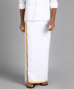 सैक श्री अपराजीत क्रिएशन्स Jari Cotton White Solid Men Dhoti पुरुषों के लिए धारीदार, सॉलिड धोती