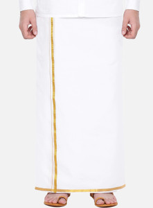 रामराज कॉटन Pure Cotton Double Layer White with Gold jari Border पुरुषों के लिए धोती