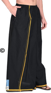 GOWRI TEX 100% Pure Cotton Elastic Dhoti With Gold Jari Border Dual Pocket © Woven Men Dhoti