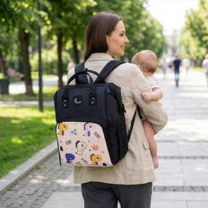 R for Rabbit Caramello Dino Diaper Bag for Mother, With 3 Insulated Front Pockets (Beige) Baby Travel Diaper Bag Backpack for Women