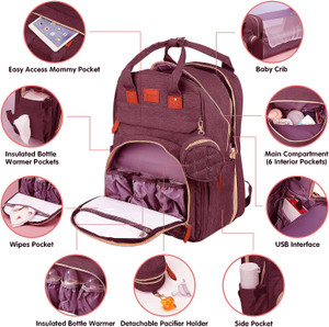 ComfyStyle Multifunctional Mummy Bag Foldable Nappy Backpacks Baby Bed-41x30 Cm Diaper Bag Mummy Diaper Bag