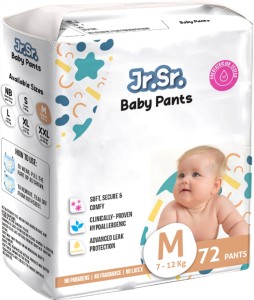 Jr. Sr. baby diaper| Medium | 7-12 Kg | 72 Counts | Pack of 1 - M