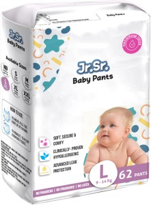 Jr. Sr. baby diaper| Large | 9-14 Kg | 62 Counts | Pack of 1 - L