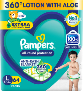 Pampers All Round Protection Diaper Pants, Anti Rash Blanket, Lotion with Aloe - L
