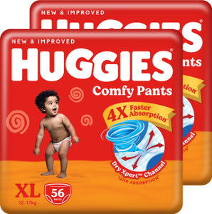 Huggies Comfy Baby Diaper Pants, Upto 50% Faster Absorption (56 X 2) - XL