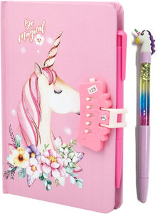 rashi Secret Personal Lock Dairy with 3D Gel Pen (RANDOM COLOUR AND DESIGN) A5 Diary SINGLE RULE 50 Pages