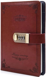 SIMHI Metal Lock Diary PU Leather | With Pen Holder | Digital Password Locking Diary A5 Diary Single Rule 200 Pages