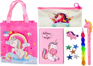 TITIRANGI Unicorn Stationery Gift for Kids Unicorn Collection Bag Pencil Pouch for Girls A6 Notebook Unicorn Gift Hamper for Kids Unicorn Pouch & All Stationeries Birthday Gift Set 80 Pages
