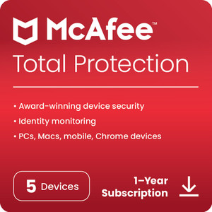 McAfee Total Protection 2023 5 PC 1 Year Total Security Compatible with Windows, Android, Mac, iOS (Email Delivery - No CD)