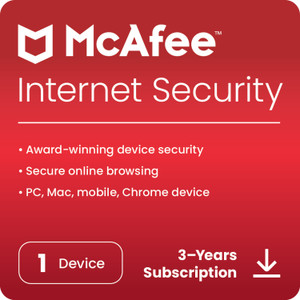 McAfee 1 PC 3 Years Internet Security Compatible with Windows, Android, Mac, iOS (Email Delivery - No CD)