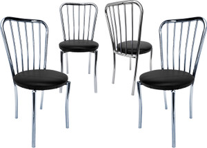 RW REST WELL Decent Chrome Finish Visitor / Study / Leatherette Fabric Metal Dining Chair