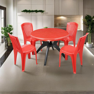 swagath furniture 4 Seater Dining Set for Home Garden Cafeteria Plastic 4 Seater Dining Set