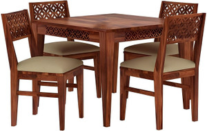 SWANGIA ART Sheesham Wood 4 Seater Dining Table with Cushioned Chairs | Wooden Dining Set| Solid Wood 4 Seater Dining Set