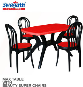 swagath furniture 4 Seater Dining Table Set for Home Garden Cafeteria Plastic 4 Seater Dining Set