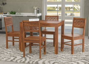 Douceur Furnitures Solid Sheesham Wood Four Seater Set For Dining Room / Restaurant. Solid Wood 4 Seater Dining Set