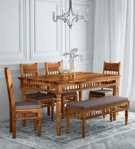 Furnisquare Sheesham Wood 6 Seater Dining Table Set for Home Kitchen Dining Room Furniture Solid Wood 6 Seater Dining Set