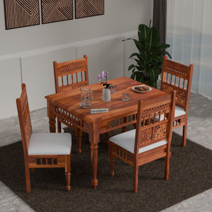 Furnisquare Wood 4 Seater Dining Table Set for Home | Dining Table with 4 Chairs Solid Wood 4 Seater Dining Set