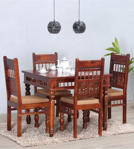 FURNISQUARE Solid Sheesham Wood 4 Seater Dining Set With 4 Chairs For Dining Room Solid Wood 4 Seater Dining Set