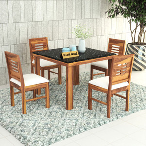 Worldwood Marble Finish RoseWood (Sheesham) Solid Wood 4 Seater Dining Set