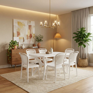 TrendyLivings Strong and Durable 6 Seater Dining Table Set for Home Garden Cafeteria Plastic 6 Seater Dining Set