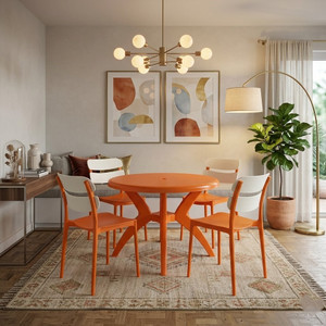 TrendyLivings Round Dining Table with 4 Chairs for Home, Balcony, Garden, Cafe, Restaurant Plastic 4 Seater Dining Set