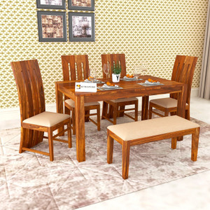 Kendalwood Furniture Premium Dining Room Furniture Wooden Dining Table with 4 Chairs & 1 Bench Solid Wood 6 Seater Dining Set