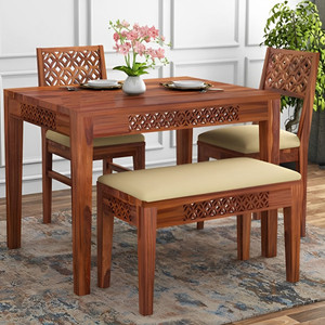 CLANECRAFT Solid Sheesham Wood Four Seater Dining Set For Dining Room/ Kitchen | Solid Wood 4 Seater Dining Set