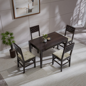 THE WOODEN CITY Solid Wood 4 Seater Dining Set